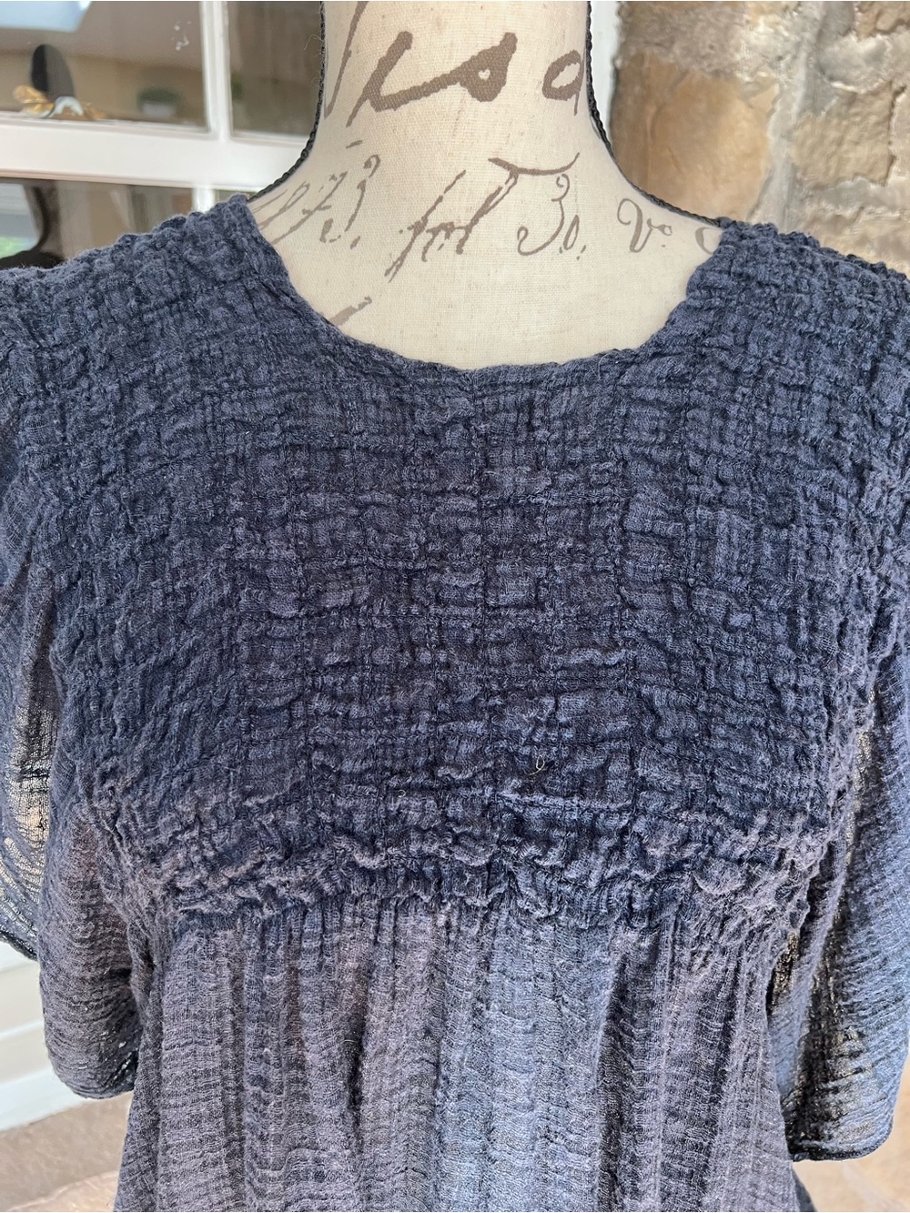 EUC size S Free People One Hyacinth Indigo blue Smocked Flutter Sleeve Top - Picture 3 of 8